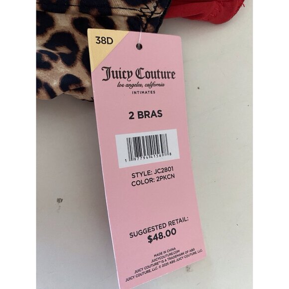 2 Pack Juicy Couture Bra Show Me Off Lined JC2801 Leopard Print Red Size 38D NEW - Picture 3 of 11